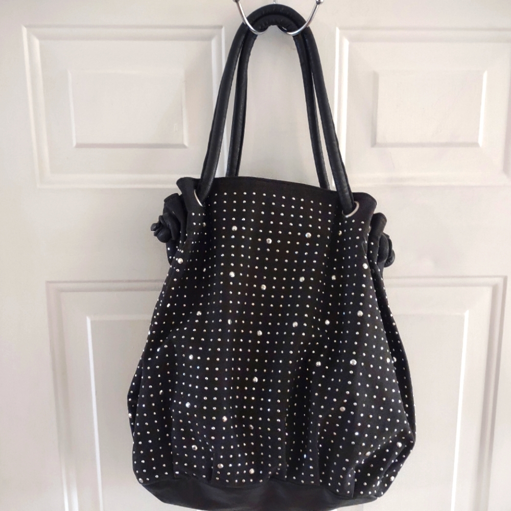 Black Shoulder Bag with Shinning Stones in Front. 100%Cotton. NWOT